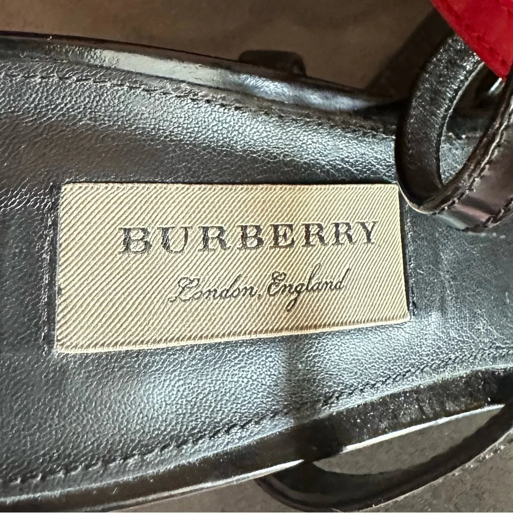 Burberry Black & Red Plaid Block Heel Sandals - Picture 6 of 7